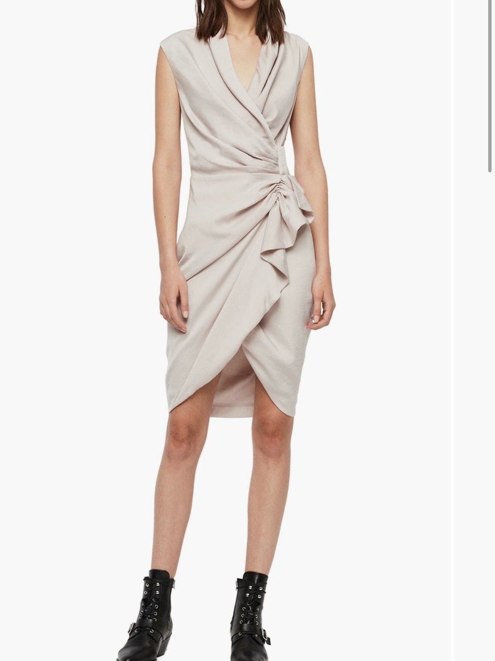 All Saints Cancity Sleeveless Draped Wrap Dress in Light Blush